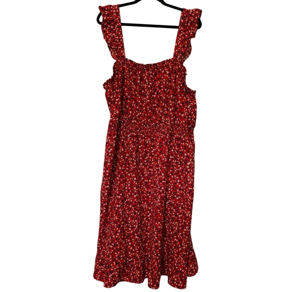 Who What Wear sleeveless floral red white & black smocked dress pockets size 2x